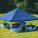 Outdoor Reception Party with Blue Awning Tent