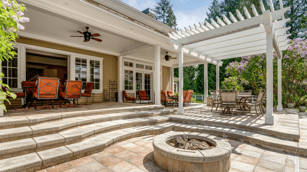 Backyard Landscape with Pergola & Fire Pit