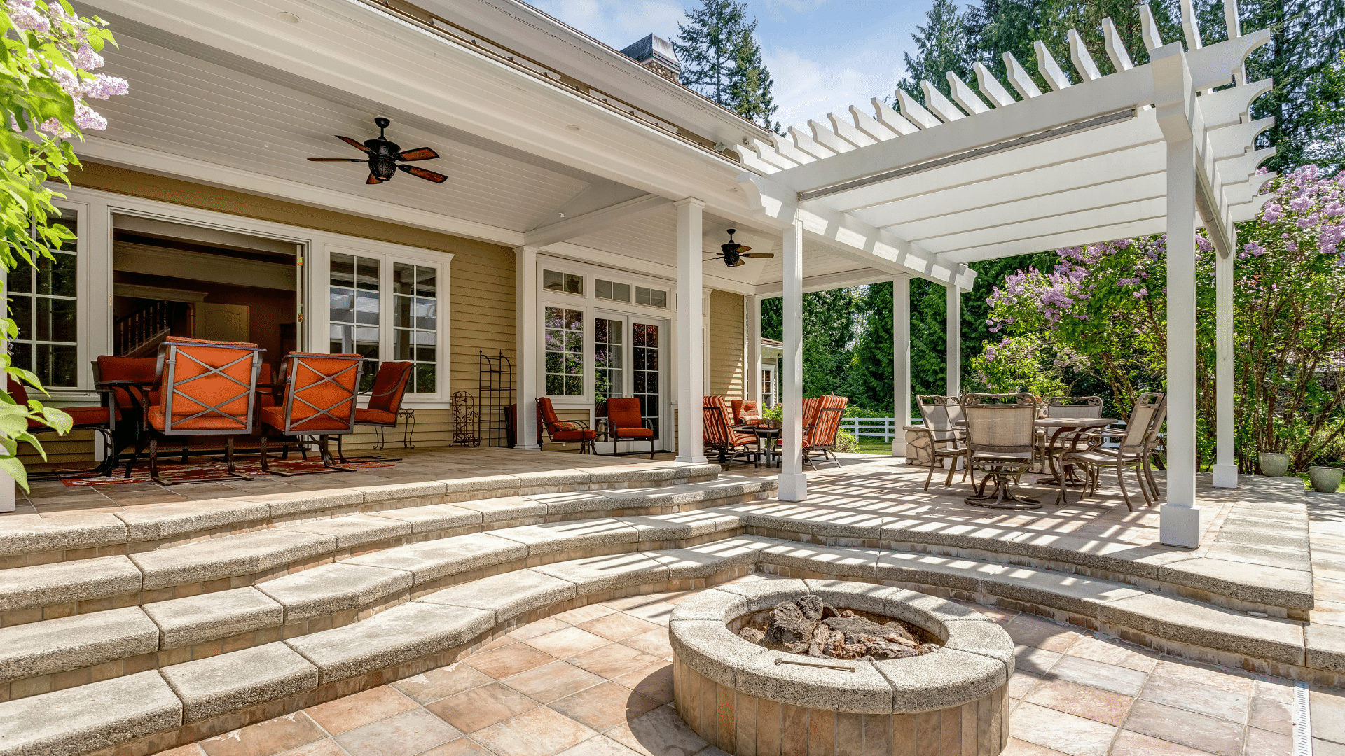 Backyard Landscape with Pergola & Fire Pit