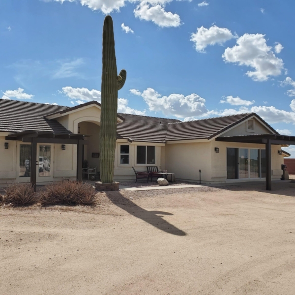 Alumawood patio cover installation for front of house in Mesa, AZ