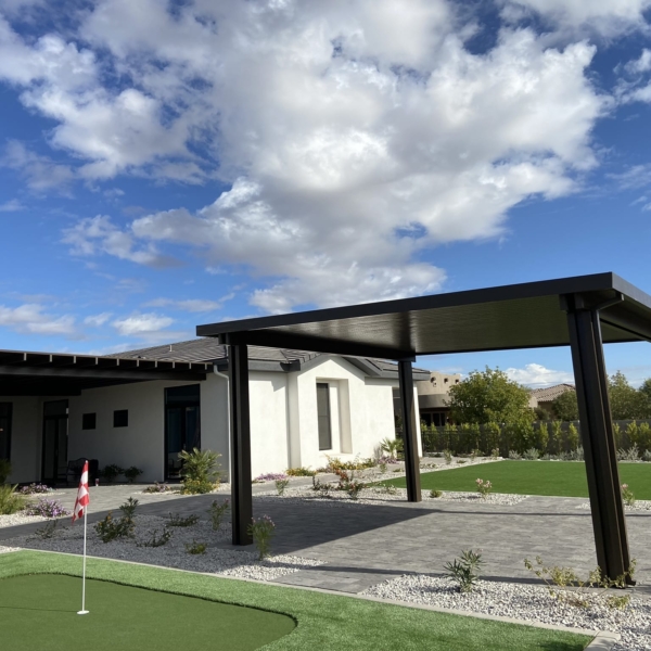 Solid Newport patio cover installation in Mesa, AZ