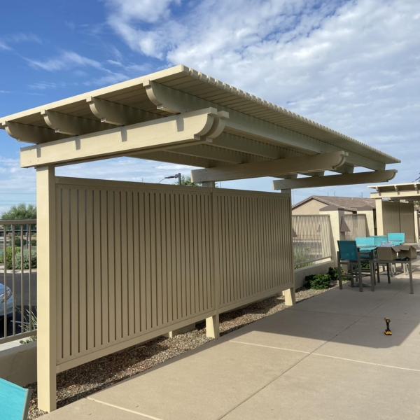 Poolside pergola with privacy shield in Mesa, AZ
