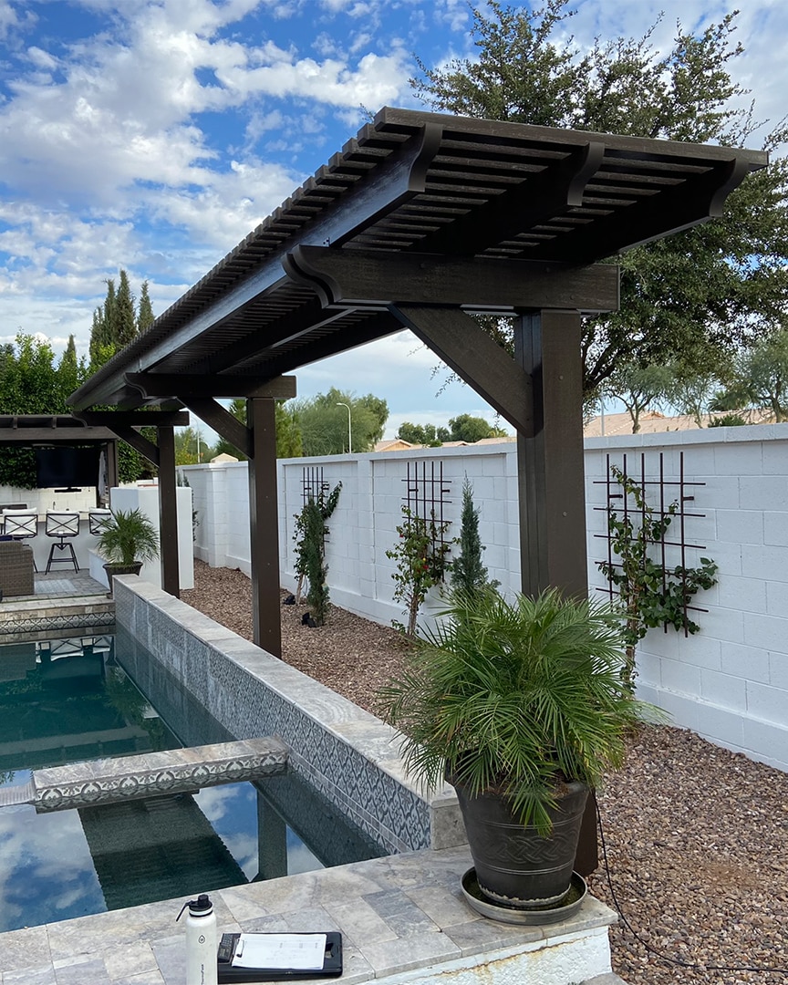 Poolside pergola installation in Mesa, AZ